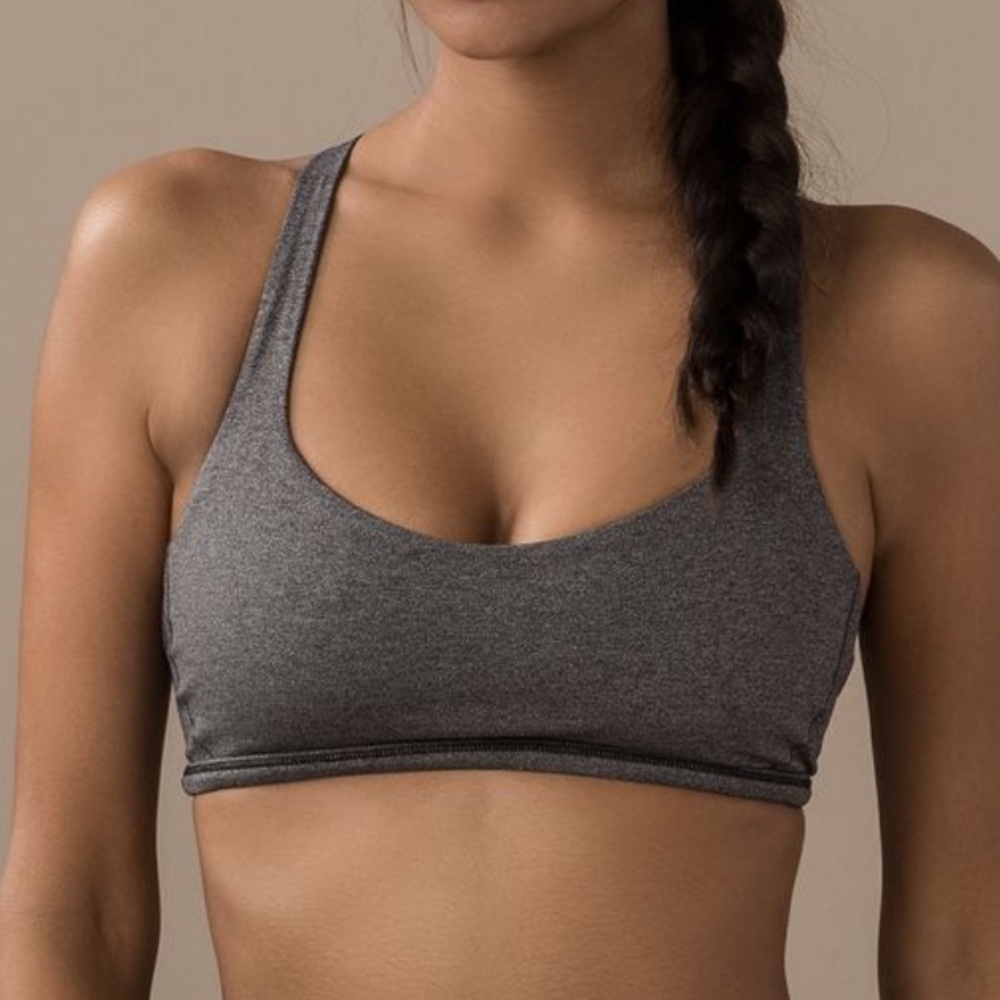 Lululemon Free To Be Zen Heathered Black Gray Strappy Yoga Bra Size 6 A/B Cup.